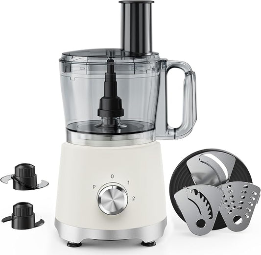 DUMOS Food Processor 10.5 Cup, 600W Electric Vegetable Chopper with French Fry Slicer, Dough Mixer, Dishwasher Safe Parts for Family Meals, Vegetables, Fries, Cheese, Puree