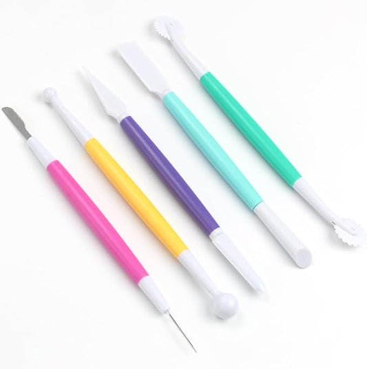 5-Piece Cake Decorating Sculpting Kit, DIY Fondant & Gum Paste Modeling Tools for Cake, Cookie Decorating, Includes 1 Ball Tool, 1 Rolling Pin, 1 Smoother, 1 Cutter, 1 Veining Tool