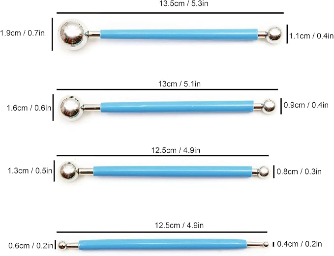 4Pcs Cake Metal Ball Dotting Sculpting Modeling Tool Set premium Stainless Steel 304 Baking Decorating Kit for Fondant Cake Clay Art DIY Projects Blue