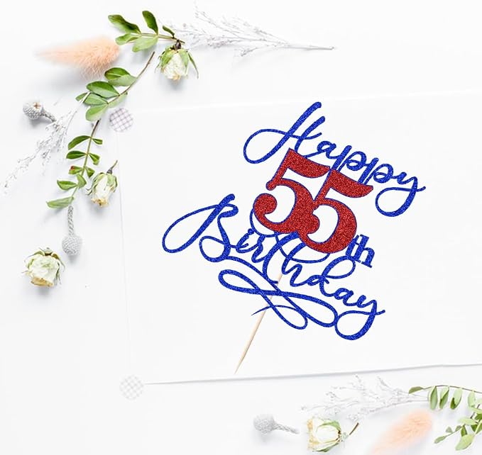 Happy 55th Birthday Cake Topper,Black font Golden Numbers 55th Birthday Cake Decoration，Hello 55, Cheers to 55 Years/55th Anniversary ，55& Fabulous Party Decoration