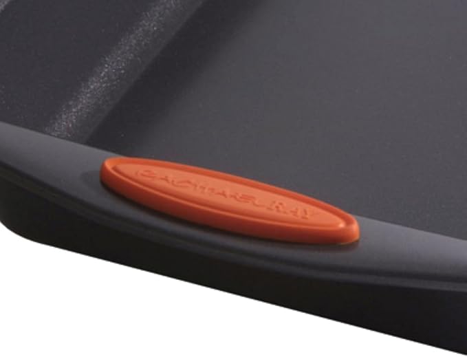 Rachael Ray Yum-o! Nonstick Bakeware Oven Lovin' Rectangle Cake Pan, 9-Inch by 13-Inch, Gray with Orange Handles