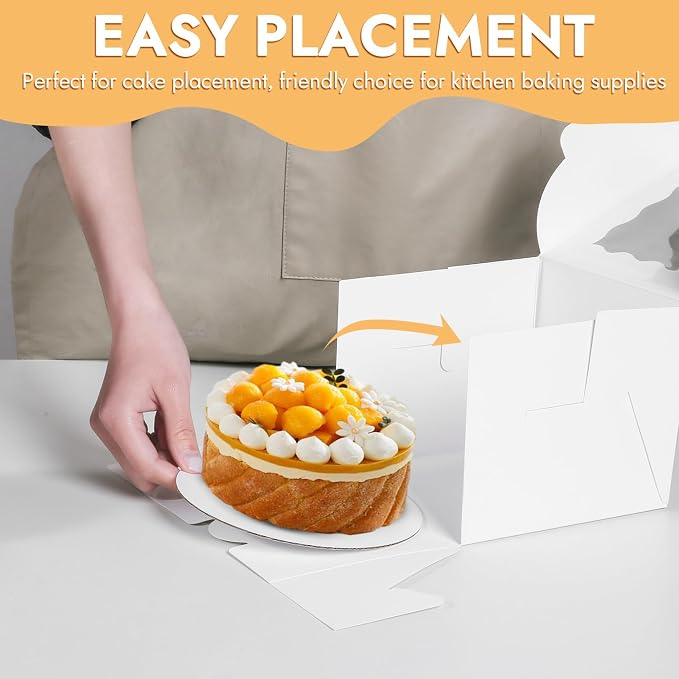 48PCS 7x7x5 inch Mini Cake Boxes with Cake Boards(24 Boxes &24 Boards) , White Bakery Boxes with Window for Pastries,Cake Containers with Ribbon for Cookies Gifts and Birthday Party(7*7*5inch/24pcs)