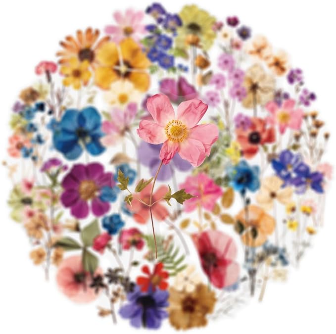 50PCS Transparent Flora Stickers Pack for Scrapbook, Vintage Aesthetic Flowers Stickers for Journal, Waterproof for Water Bottles Decal for Laptop Phone Diary, Cup Guitar Party Supplies DIY Crafts