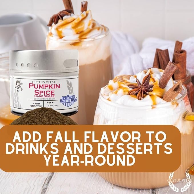 Pumpkin Spice Cane Sugar | Artisanal Infused Sugar | 1:1 Replacement For Plain Sugar | Gourmet Sweetener | All Natural, Non GMO | Hand Made, Small Batch | Made in USA | GlP-1 Friendly | Magnetic Tin | Gustus Vitae | #92