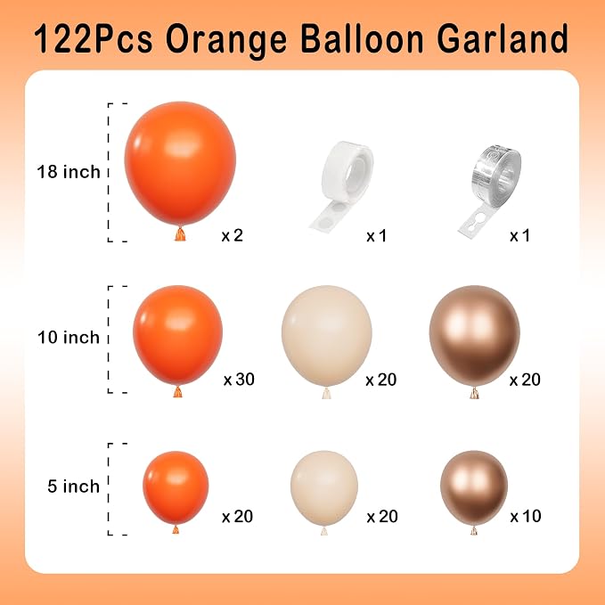 Orange Balloon Arch Garland Kit-Macaron Orange Balloon Latex Metallic Rose Gold 122Pcs for Baby Shower,Thanksgiving,Birthday,Wedding,Graduation,New Years Decoration.