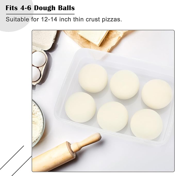 BSTKEY Pizza Dough Proofing Box, 14 x 10.3Inch Large Capacity Container, Fits 4-6 Dough Balls, Household Tray With Carry Handle