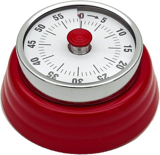 Mechanical Kitchen Timer, Eco-Friendly No Batteries Needed Magnetic 60-Minute Visual Countdown Alarm Clock for Cooking, Study, Games, Office (Red)