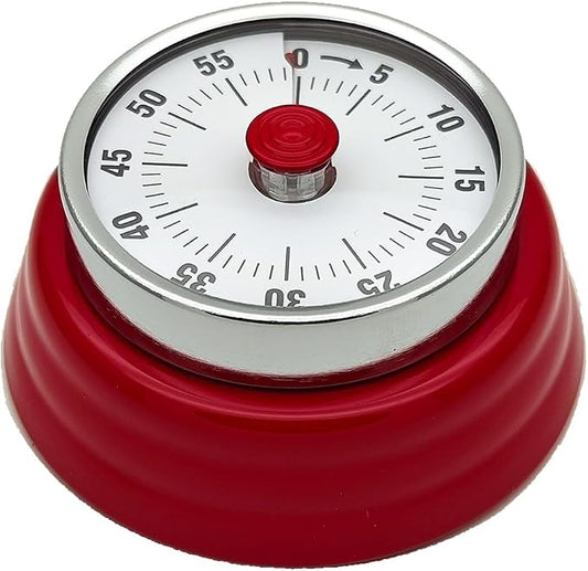 Mechanical Kitchen Timer, Eco-Friendly No Batteries Needed Magnetic 60-Minute Visual Countdown Alarm Clock for Cooking, Study, Games, Office (Red)