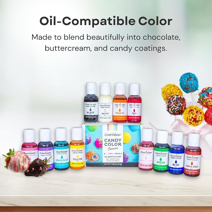 Chefmaster Blue Candy Color | True-Tone Shades | Oil-Based | Professional-Grade Dye | Chocolate, Strawberries, Cake Pops | Decorating | Easy-to-Use | Manufactured in the USA | 0.70 oz