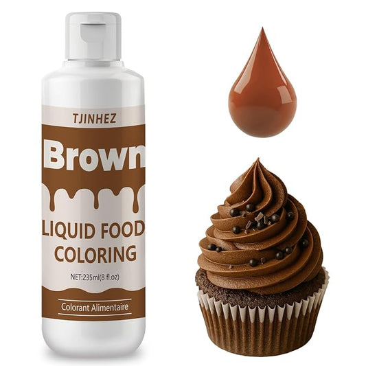 Food Coloring Liquid - Vibrant Concentrated Edible Food Dye for Baking, Cake Decorating & Icing - Tasteless Food Dye for Fondant, Easter Eggs, Macarons, Slime Coloring & DIY Crafts (Brown, 8 Fl.oz)