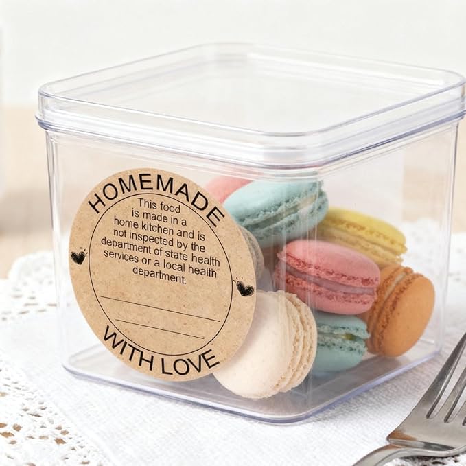 500 Pcs Cottage Food Law Homemade with Love Stickers 2 inch Home Kitchen Inspection Statement Labels Made in Home Kitchen Canning Jar Stickers of Personalized Baking (Kraft Paper)