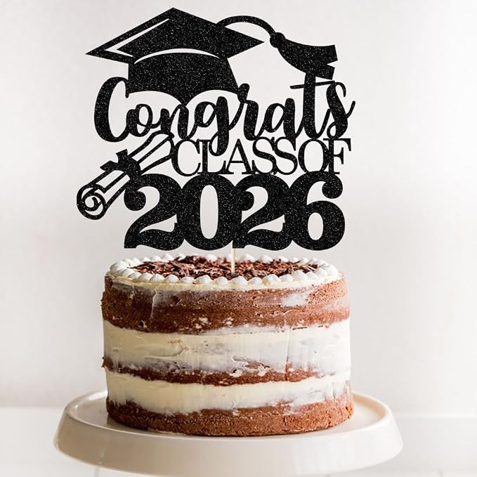 Congrats Class Of 2026 Cake Topper, Glitter Graduation Party Supplies - High School College Graduates -College Graduate Cake Topper Decorations Supplies(Congrats Class Of 2026 black)