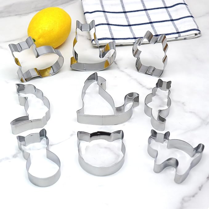 9-Piece Cat Cookie Cutter Set - 9 Unique Cat Shapes for Treats, Fondant, Pastry, DIY Baking Supplies. by ENBRWAS.
