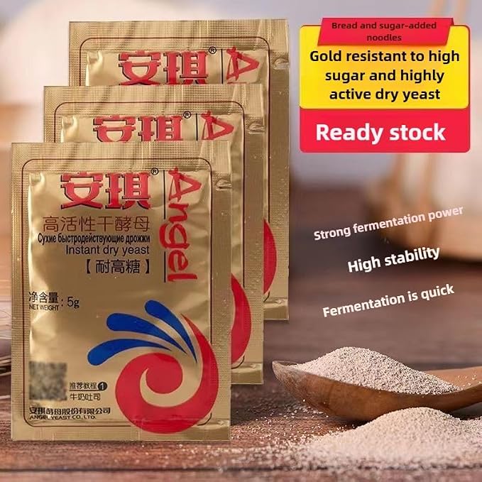 Instand dry Yeast, Angel, Mantou and steamed stuffed bun fermentation powder, Quick Rapid Rise Leavening Agent for Pastries,1.76ounce (5g * 10 bags) 安琪耐高糖酵母