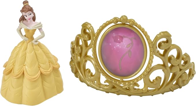 DecoSet® Disney Princess Belle Beautiful As A Rose Cake Topper, 2-Piece Decorations Set with Belle Figurine and Golden Tiara with Spinning Jewel, Beauty and the Beast Cake Decoration