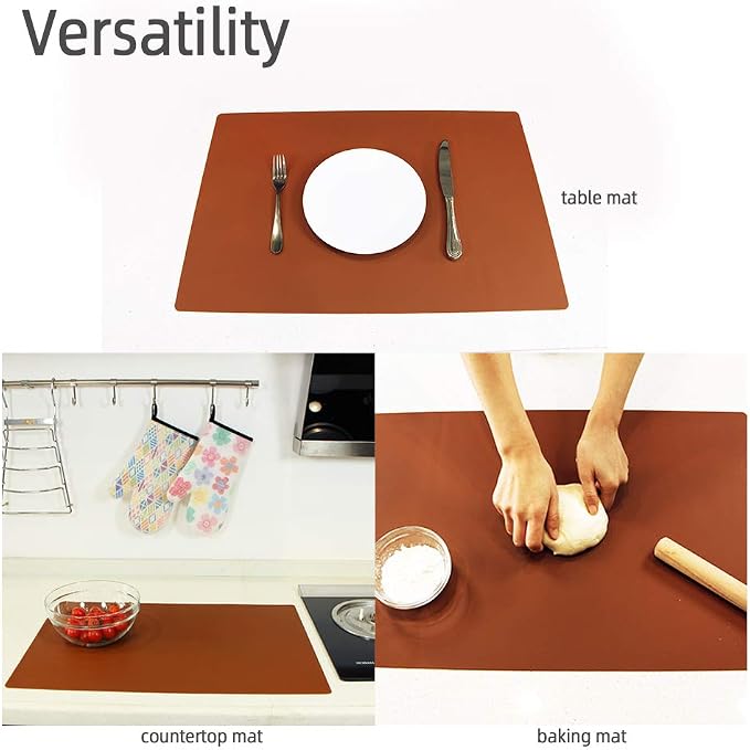 Webake Large Silicone Mat Heat Resistant Counter Mat 23.6" x 15.7", Multipurpose Nonstick Baking Pastry Mat, Reusable Extra Thick Table Mat for Resin (Brown)