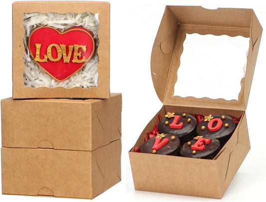40 Pcs 4x4x2 Inch Pastry Bakery Boxes Truffle Boxes Cookies Boxes with Window Dount Soap Browine Cake Boxes Chocolate Covered Strawberries Boxes Treat Box for Christmas