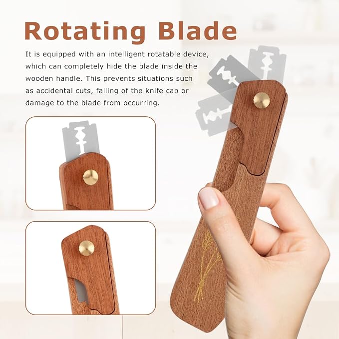 Bread Lame, Wooden Sourdough Scoring Tool with Adjustable Blade & Thumb Screw, Handcrafted Hardwood Lame Razor with 10 Blades for Artisan Bread Baking