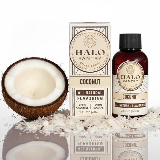 Natural COCONUT Flavoring Extract by HALO PANTRY (2oz bottle) | Water-Soluble, Dye-Free/Colorless, Gluten-Free, Dairy Free, Zero Sugars, NO Sweeteners, NO Calories | Perfect for customizing ANY baking, candy, dessert or drink recipes