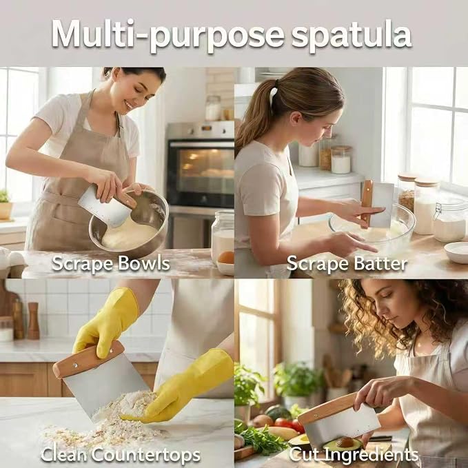 Dough Cutter, Kitchen Scraper, Food Scraper, Multipurpose Pastry Pizza Baking Cooking Cutting Board, Bench Scraper Kitchen Tool, Stainless Steel Metal Griddle Scraper Chopper Tool