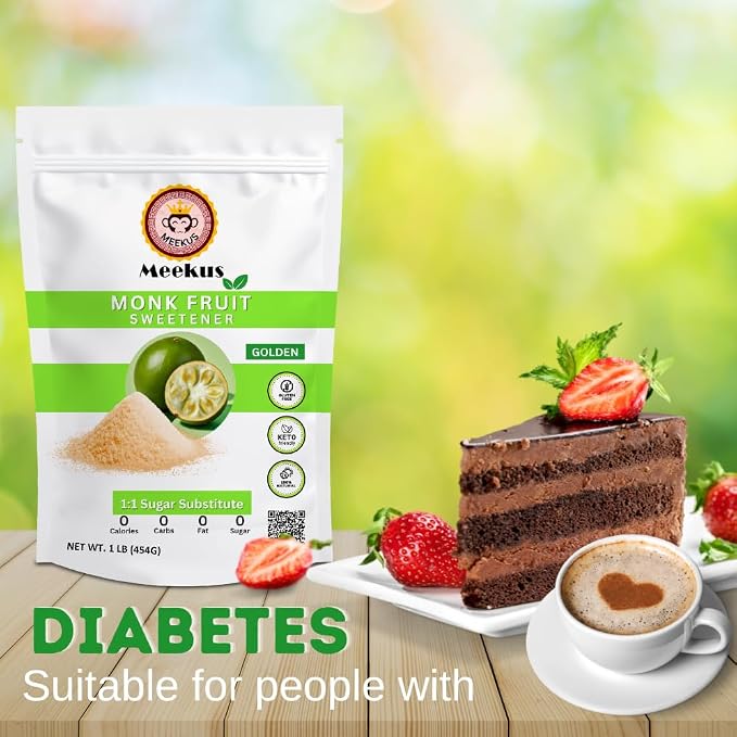 Meekus Natural Monk Fruit Sweetener w/Erythritol - Classic Monkfruit Extract Powder,Zero Calorie Sugar Substitute,Keto Diet Friendly for Baking,Coffee,Tea,Vegan Sugar Replacement,Gluten Free,Golden