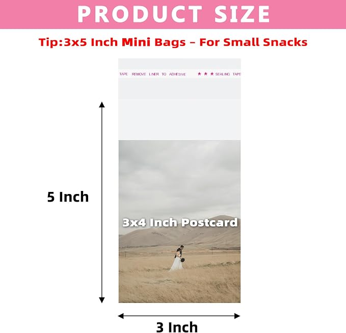 Morepack Self Sealing Cellophane Bags,3x5 Inches 200 Pcs Clear Cookie Bags Resealable Cellophane Bag for Packaging Cookies,Favors, Products,Candy (Mini Size)