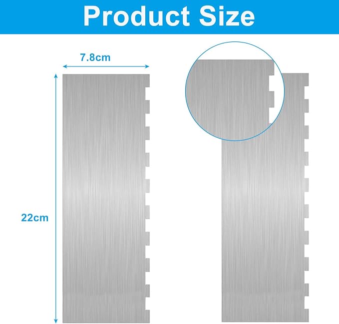 8.7 Inch Stainless Steel Cake Scraper, Sided Patterned Edge Stripe Edge Smoother Scraper Cake Decorating for Mousse Butter Cream (Style 1)