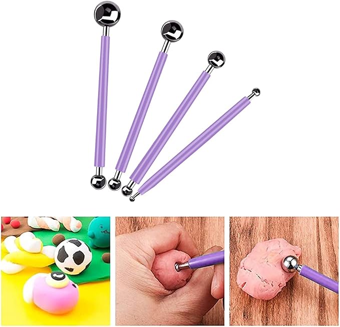 4 x Fondant Cake Decorating Clay Flower Sugarcraft Ball Model DIY Tool 8 Sizes (Purple)