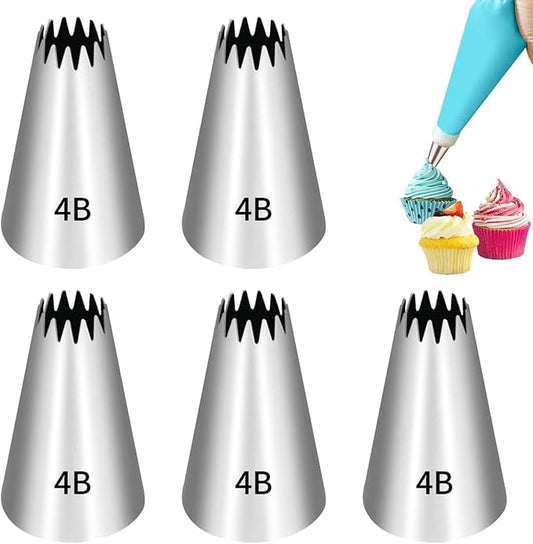 5 Pcs 4b Piping Tip,Piping Tips,Piping Tips For Cake Decorating,Piping Nozzles Decorating Tips,For Cookie And Cake Decorating,Birthday Cake, Cupcake,Diy Cream.