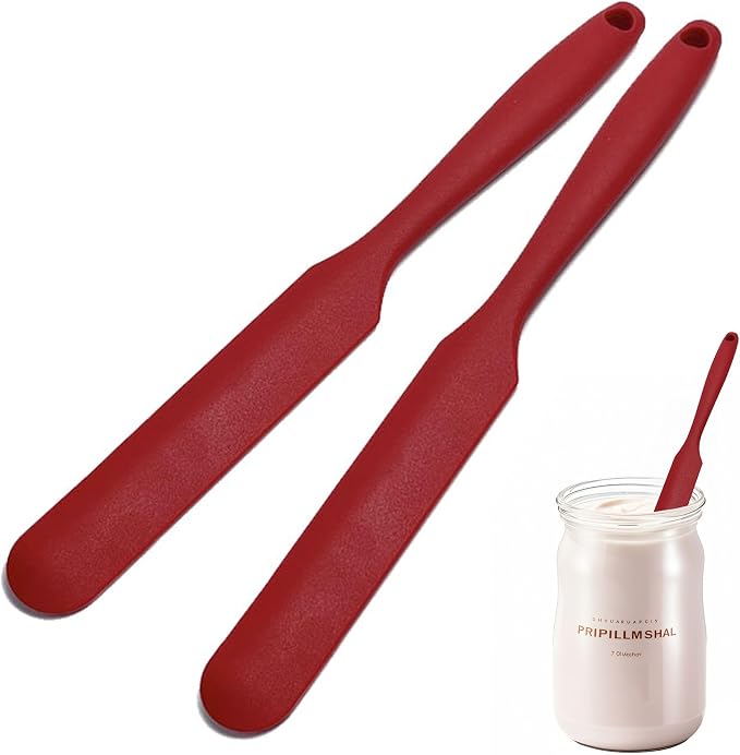 2Pcs Silicone Jar Spatula,9 Inch Jam Spreader for Peanut Butter,Heat-Resistant Food-Grade Jar Blender,Kitchen Spatula for Scraping Icing Bread Cream, Jam (Red)