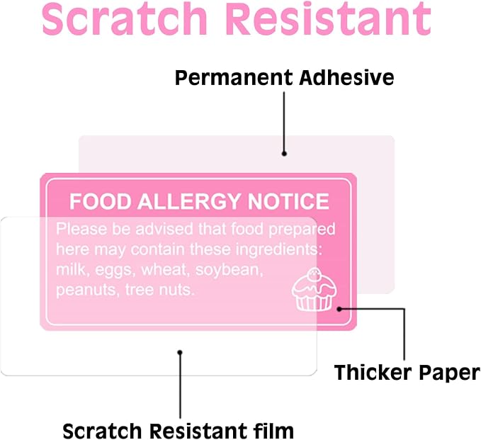 1000 pcs Food Allergy Stickers, 1x2 Inch Food Labels for Food, Bakery, Cookie, Kitchen