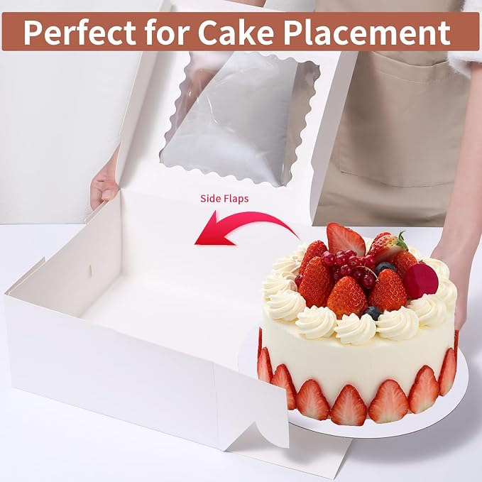12pcs 10x10x5 Inches Cake Boxes,6pcs White Boxes and 6pcs Boards,Cajas Pasteles for Disposable 10 inch Cake box with Window (White, 10 * 10 * 5inch/12pcs)