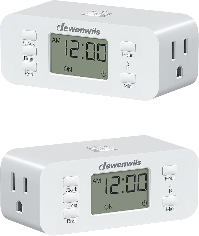 DEWENWILS 24 Hour Programmable Digital Timer Outlet, 2 Pack Timers for Electrical Outlets, Indoor Light Timers for Lamp Fan Aquarium, 2 Grounded Outlet, 125V/15A Resistive/1000W Tungsten, 3 Prong