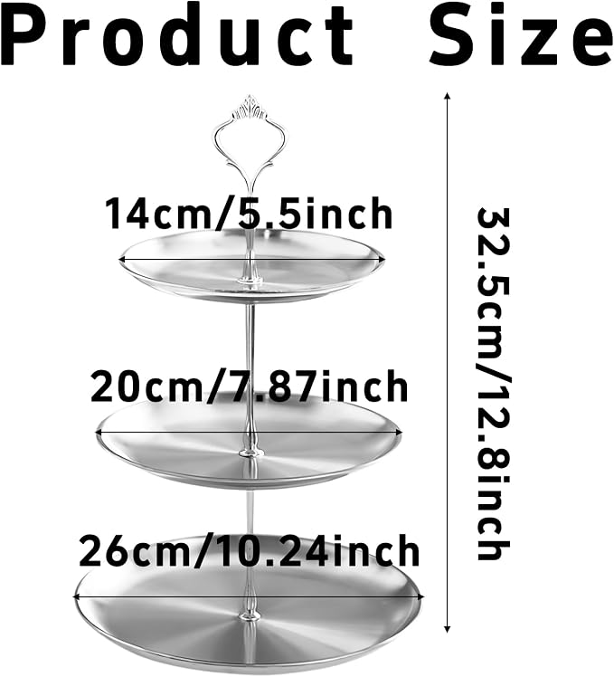 pson 1 Set 3 Tier Stainless Steel Cupcake Stand Holder, Tiered Dessert Display Tower for Wedding, Birthday, Party & Holiday Table Decor(Silver)