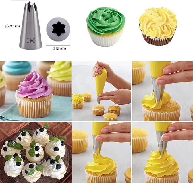 1M 2A 2D 2F 6B 234 Piping Tips Set,Star Round Drop Flower Eclair Grass Icing Tip Decorating Tips Large for Frosting Cake Cupcake Cookie,6 Pcs