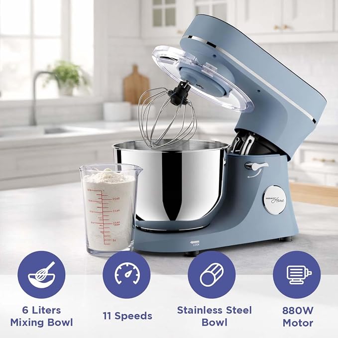 Magnavox Home, 6.3 qt Digital Touchscreen Stand Mixer, 11 Speeds, Blue