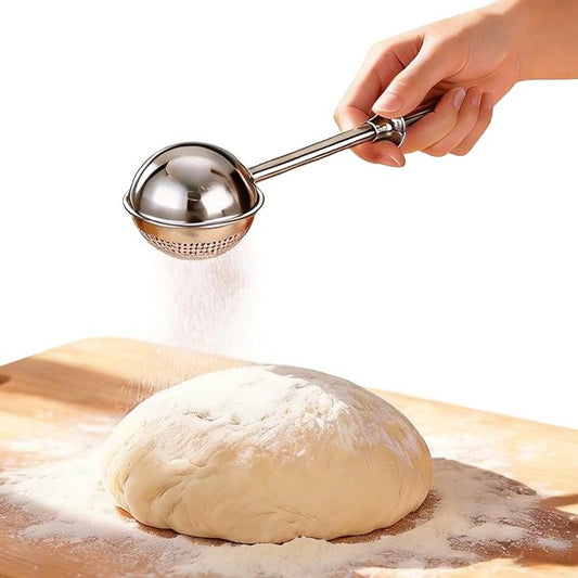Sourdough Flour Duster for Baking, Powdered Sugar Duster, One-Handed Operation Flour Dusting Wand, 304 Stainless Steel with Spring-Operated Handle, Easy to Use, Perfect for Sourdough Bread