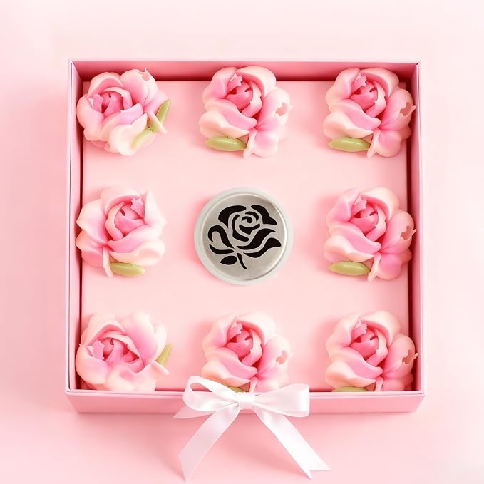 1pack Extra Large Stainless Steel Rose Petal Piping Tip, Cotton Candy Paste Flower Bouquet Cream Nozzle for Cakes Cupcakes Desserts Puffs Tool for Cake Decoration Pastry Baking (XXL,Style 35)