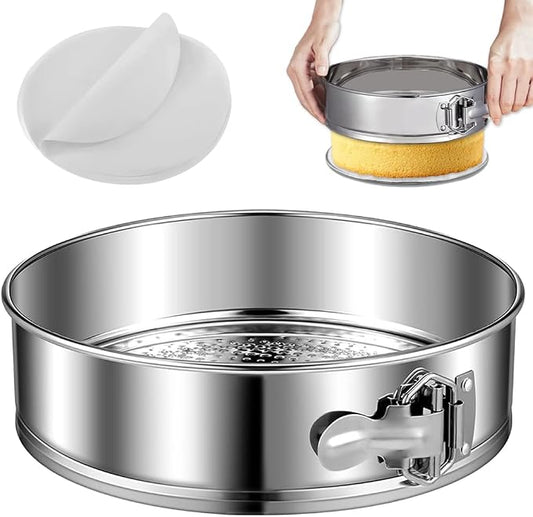 9 Inch Cheesecake Springform Cake Pan with 30Pcs Parchment Paper Liners,304 Stainless steel Nonstick Leakproof Springform roound cake pan with Removable Bottom for Cheesecake,Chiffon,Baking Cakes