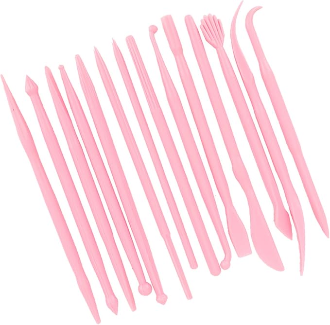 Akozon Premium Plastic Clay Sculpting Set - 14Pcs DIY Polymer Modeling Hand Tool Kit - Pottery Shaper & Carving Tool for Clay Fondant Cake - (Roseate)