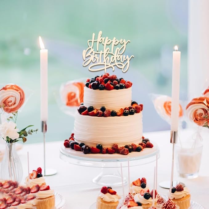 Kaoenla wood Happy Birthday Cake Topper, For Anniversary/Birthday Party Decoration Suitable (wood)