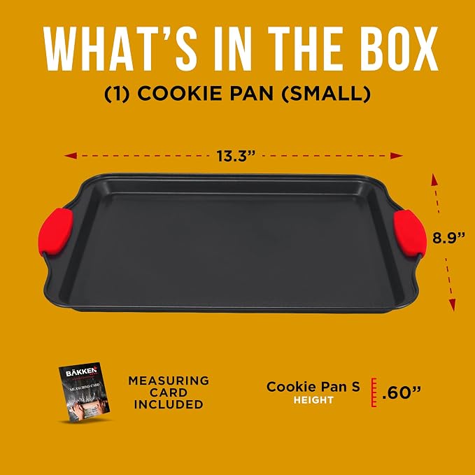 Nonstick Cookie Sheet Pan Carbon Steel Oven Tray Sheet Pan with Red Silicone Handles -Small Bakeware Pan Tray with Gray Coating Inside & Outside