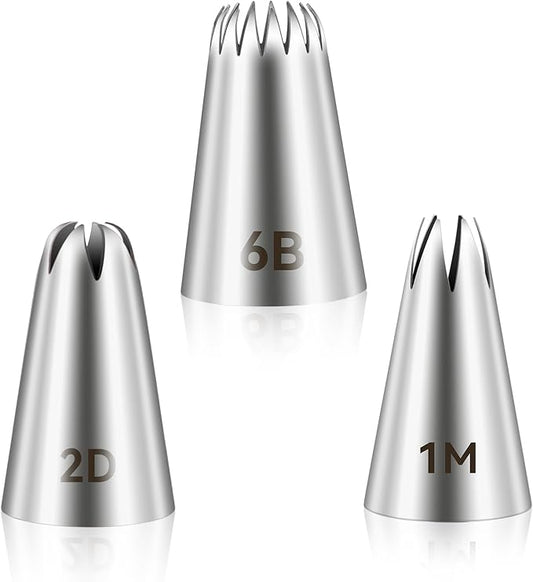 3pcs 1M 2D 6B Cake Piping Tips, Cake Decorating Supplies Piping Tips, Piping Nozzles Decorating Tips, Baking Tools For Buttercream, Icing, Birthday Cake, Cupcake, DIY Art