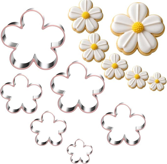 LUBTOSMN 6 Piece Flower Cookie Cutters Set, Silicone Rim Baking Set | Dishwasher-safe stainless steel cutters from 1" to 4" for cookies, fondant, sandwiches, party treats and family baking