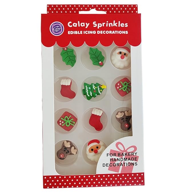 EPHVODI Christmas Cakes Decorations 12pcs Edible Santa Claus Christmas Tree Shaped Hard Sugar Icing Decorations Cupcake Toppers for Baking Cookie Ice Cream Candy Decoration