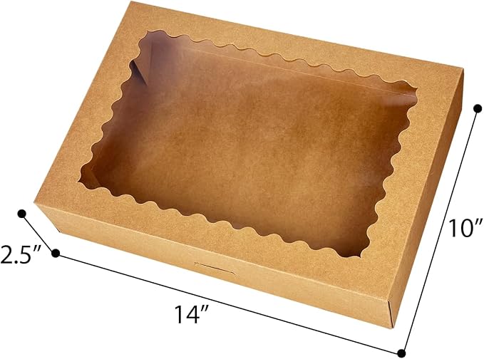 qiqee Auto-pop Up Brown Cookie Box with Window 14x10x2.5 inch 24Pcs Bakery Pastry Macaron Bakery Box For Packaging