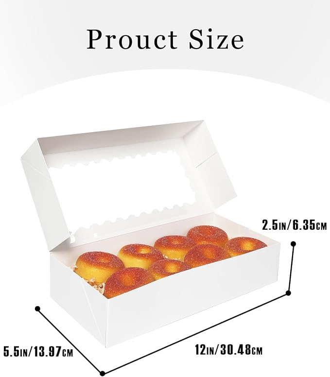 qiqee Auto-pop up 12x5.5x2.5 Inch White Cookie Box with Window 30Pcs Pastry Macaron Bakery Box For Packaging