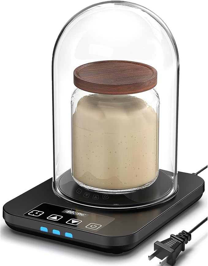 Sourdough Starter Warmer with Glass Dome, Warming Heating Pad Mat for Sour Dough Starter, Sourdough Heater Proofing Tool for Jars 24oz 34oz 40oz (Black)
