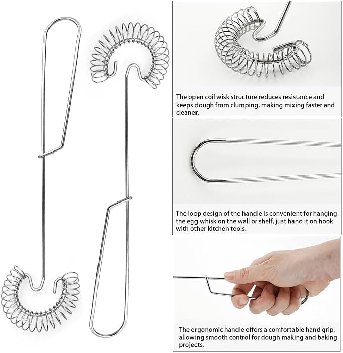 2Pcs Stainless Steel Spring Coil Whisk Set, Handheld Spiral Wire Whipper Blender Beater, Kitchen Cooking Tools for Eggs, Cream, Sauces, Gravy, 10 inch