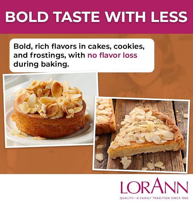 LorAnn Oils Almond Bakery Emulsion: True Essence, Ideal for Boosting Fruit Tones in Cakes, Cookies & Desserts, Gluten-Free, Keto-Friendly, Extract Substitute Essential for Your Kitchen, 16 Oz